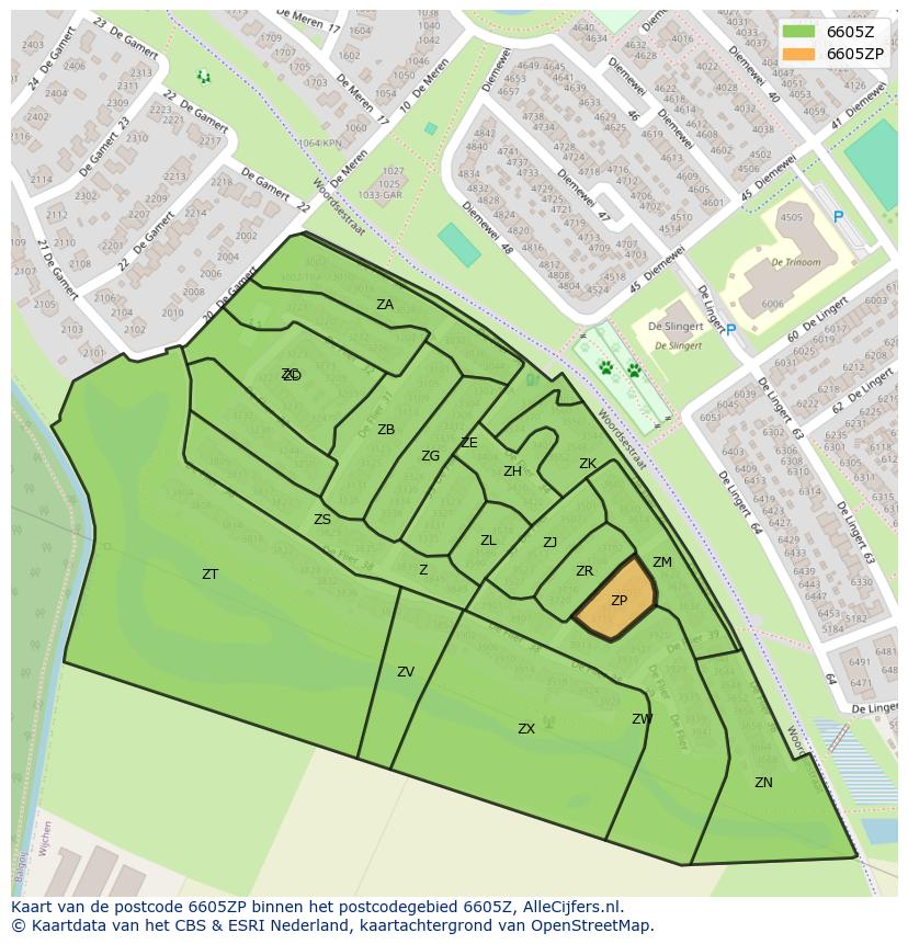 Afbeelding van het postcodegebied 6605 ZP op de kaart.