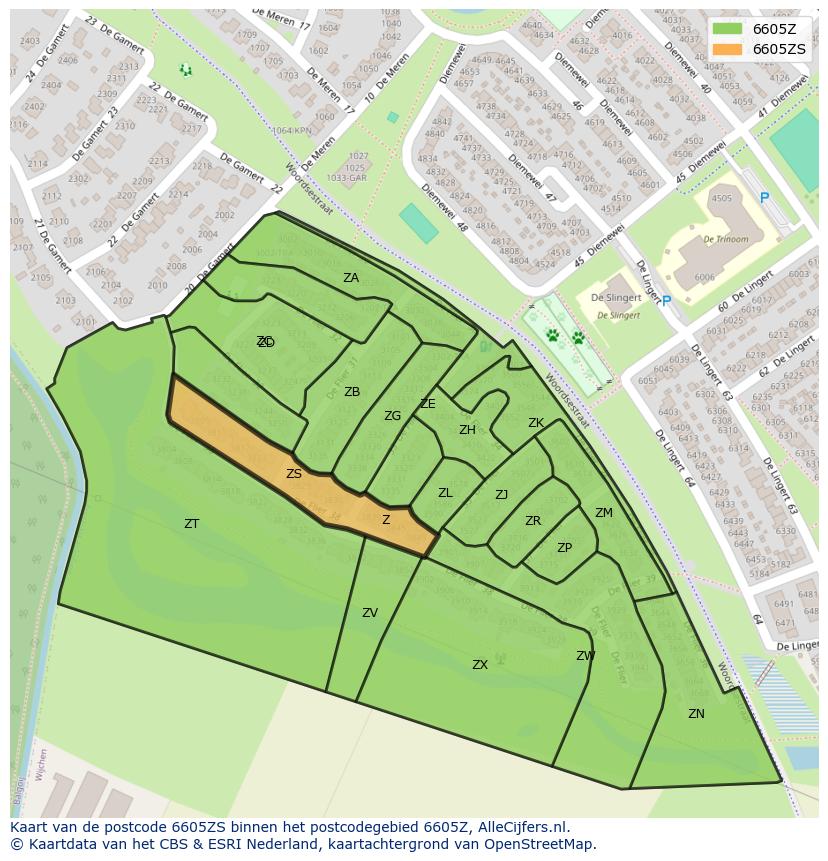 Afbeelding van het postcodegebied 6605 ZS op de kaart.