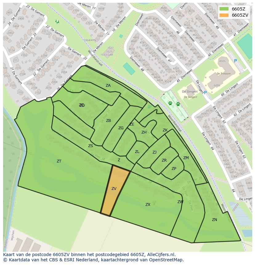 Afbeelding van het postcodegebied 6605 ZV op de kaart.