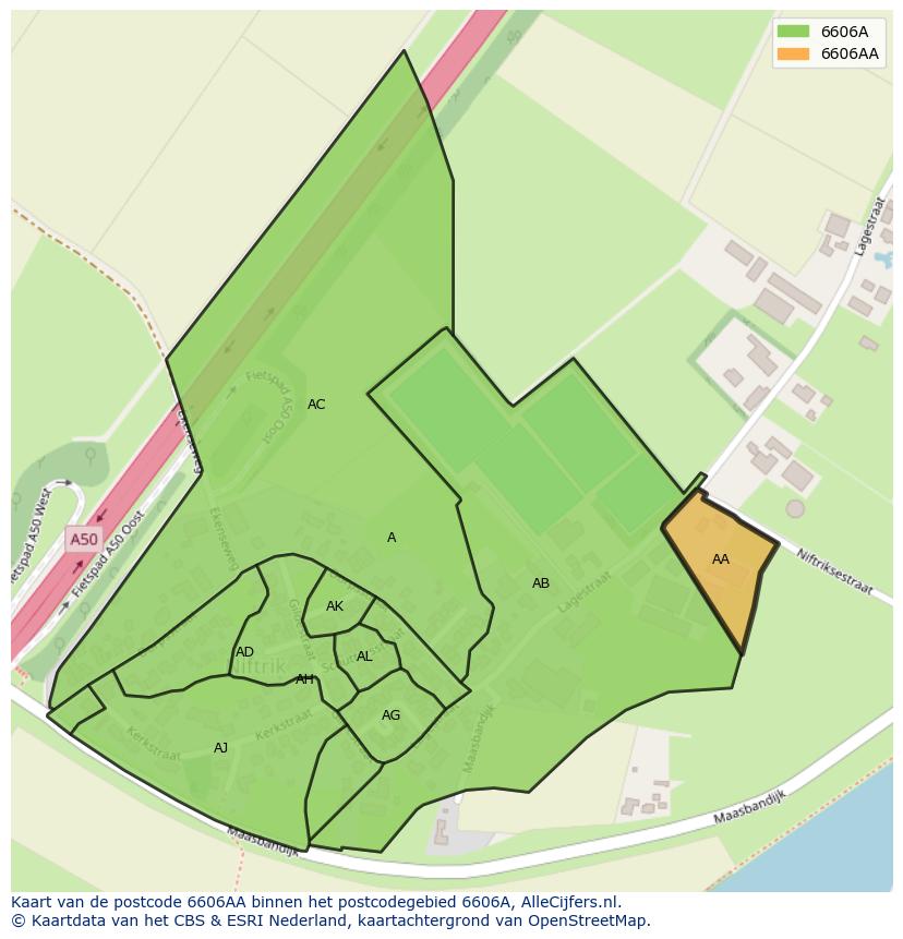 Afbeelding van het postcodegebied 6606 AA op de kaart.