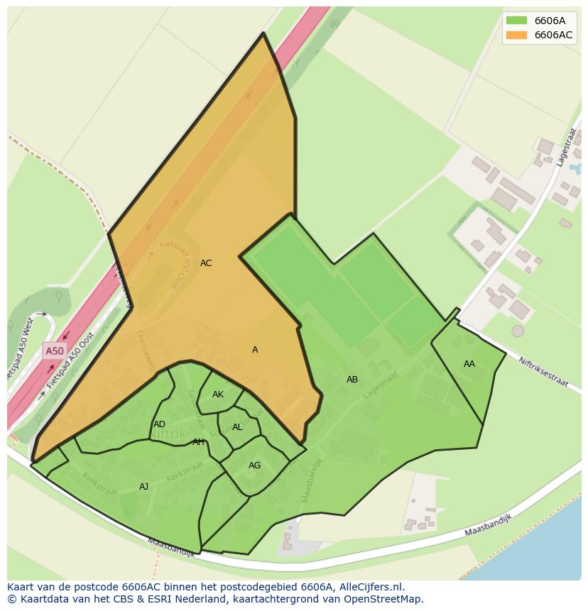 Afbeelding van het postcodegebied 6606 AC op de kaart.
