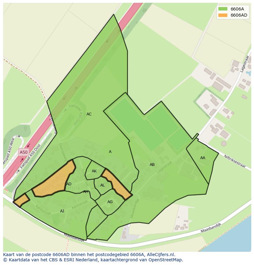 Afbeelding van het postcodegebied 6606 AD op de kaart.