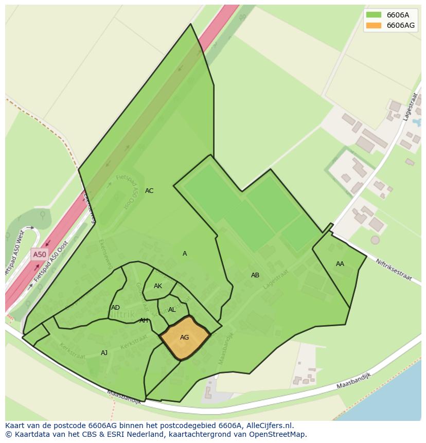 Afbeelding van het postcodegebied 6606 AG op de kaart.