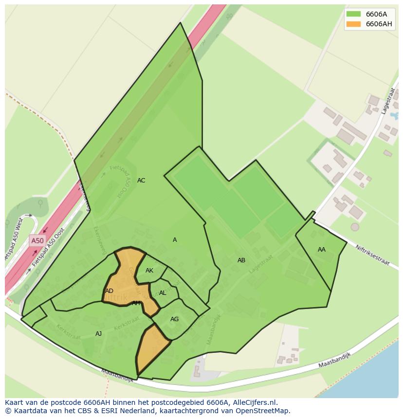 Afbeelding van het postcodegebied 6606 AH op de kaart.