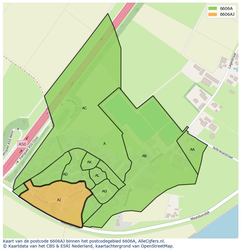 Afbeelding van het postcodegebied 6606 AJ op de kaart.