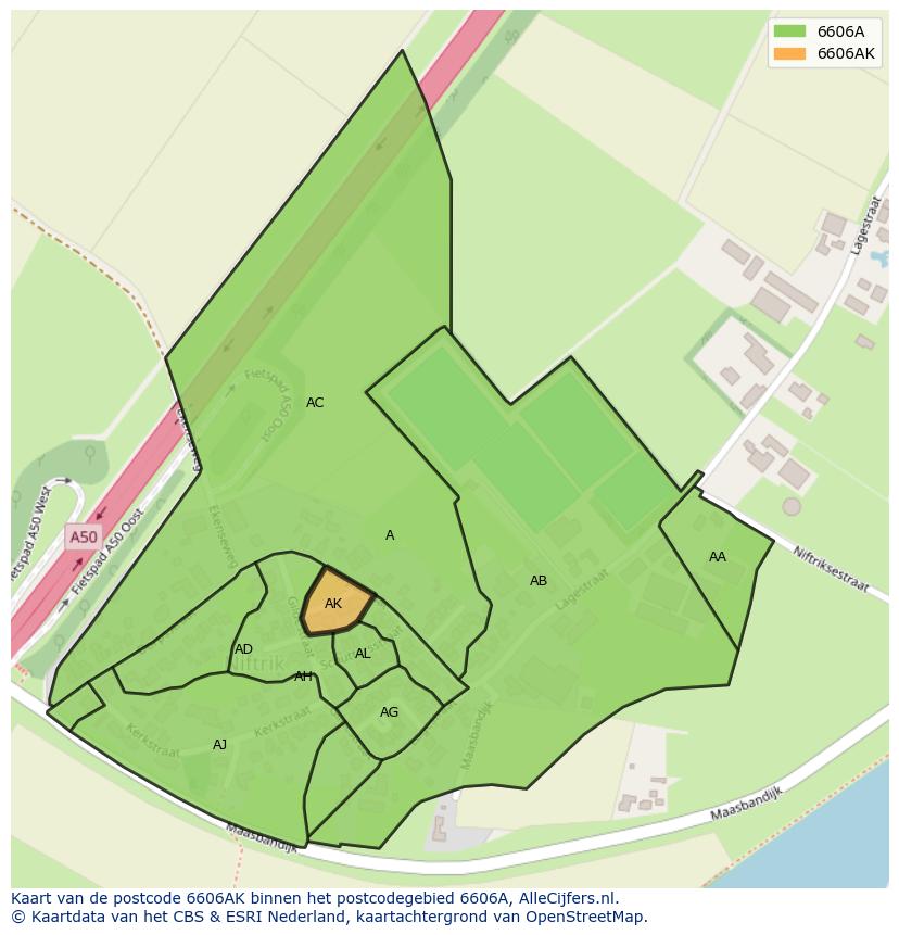 Afbeelding van het postcodegebied 6606 AK op de kaart.
