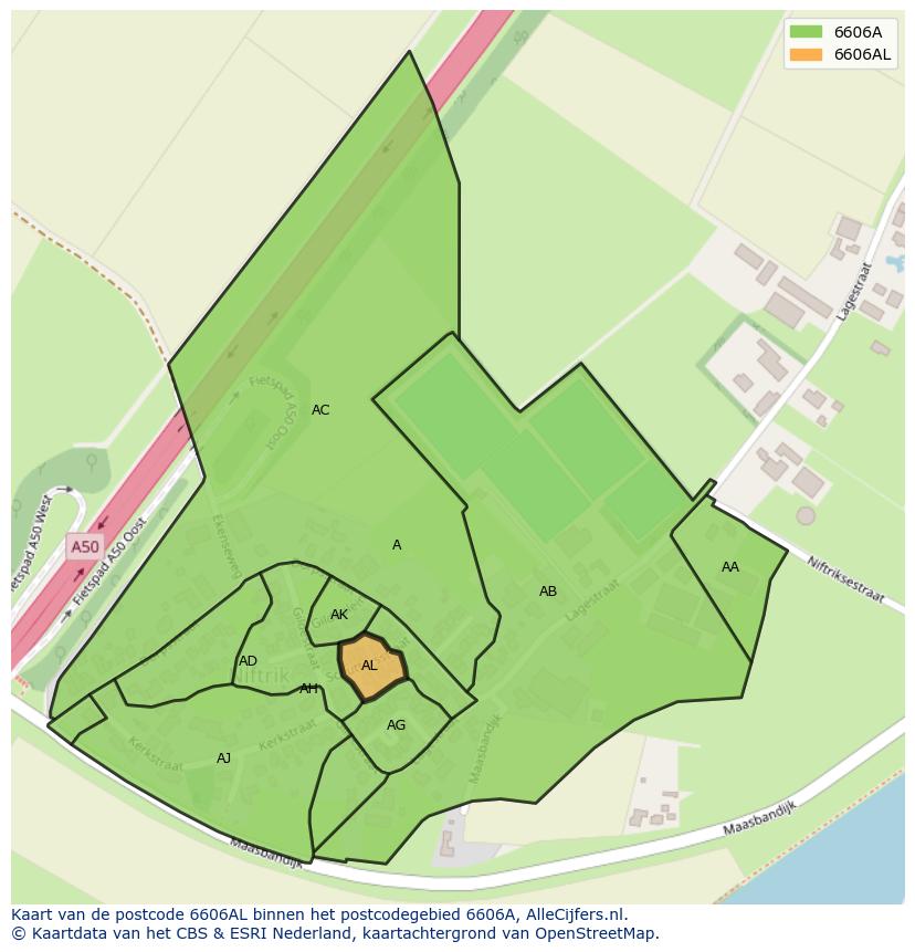 Afbeelding van het postcodegebied 6606 AL op de kaart.