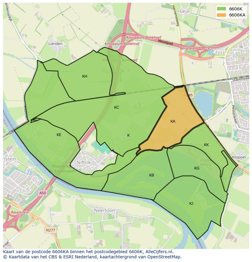 Afbeelding van het postcodegebied 6606 KA op de kaart.