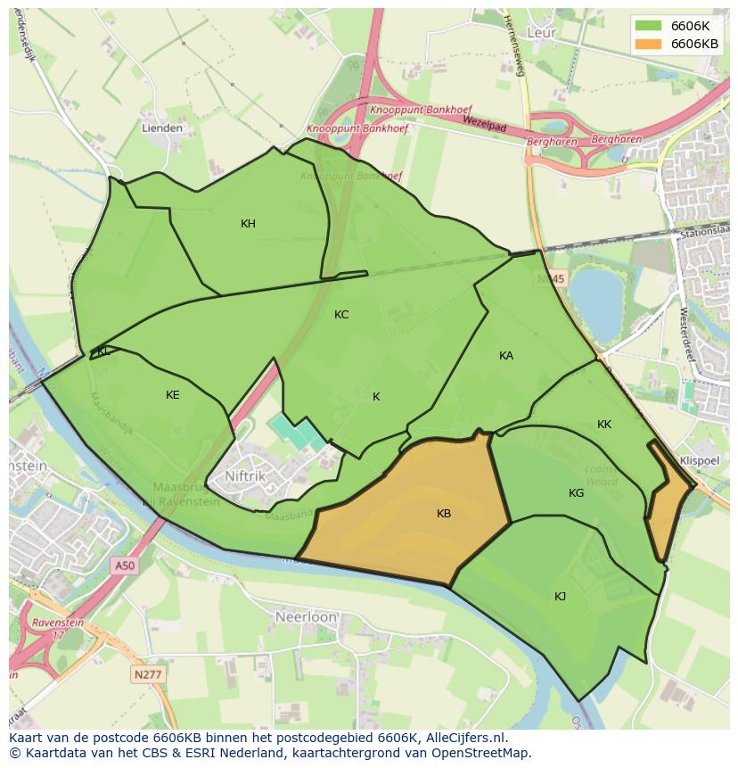Afbeelding van het postcodegebied 6606 KB op de kaart.