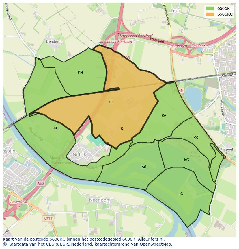 Afbeelding van het postcodegebied 6606 KC op de kaart.