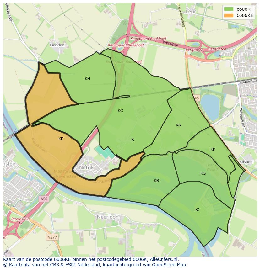 Afbeelding van het postcodegebied 6606 KE op de kaart.