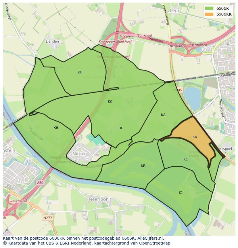 Afbeelding van het postcodegebied 6606 KK op de kaart.