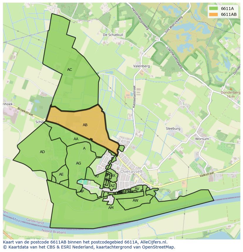 Afbeelding van het postcodegebied 6611 AB op de kaart.
