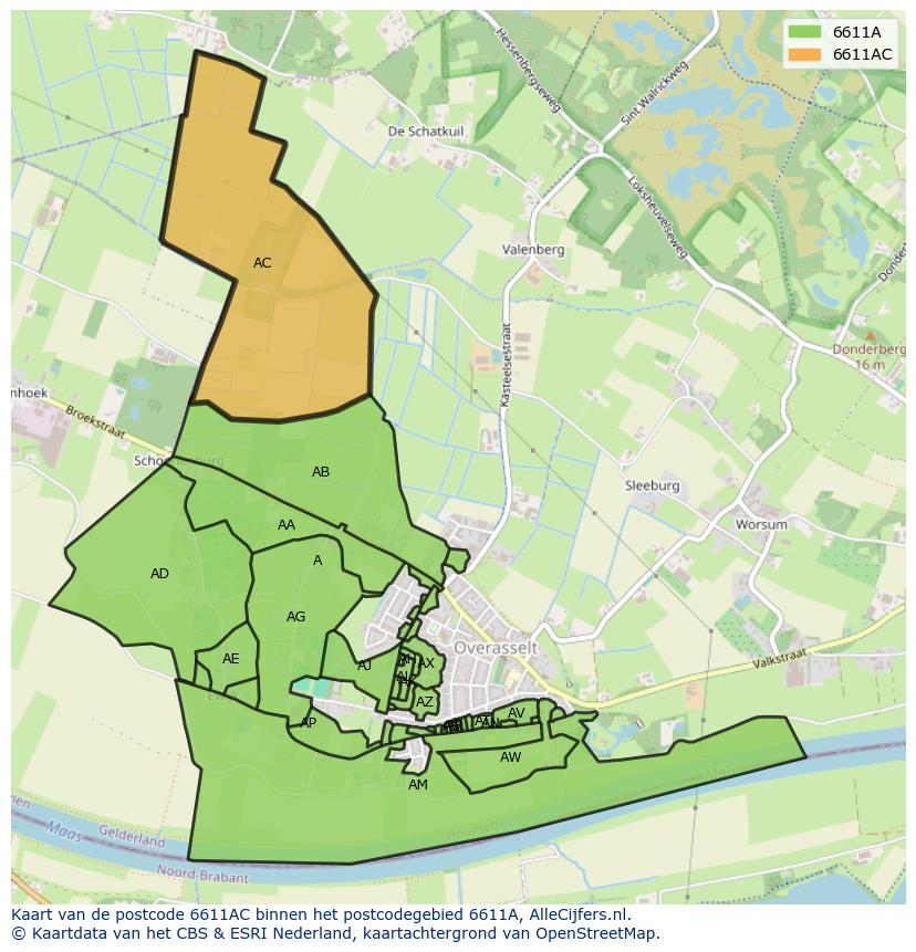 Afbeelding van het postcodegebied 6611 AC op de kaart.