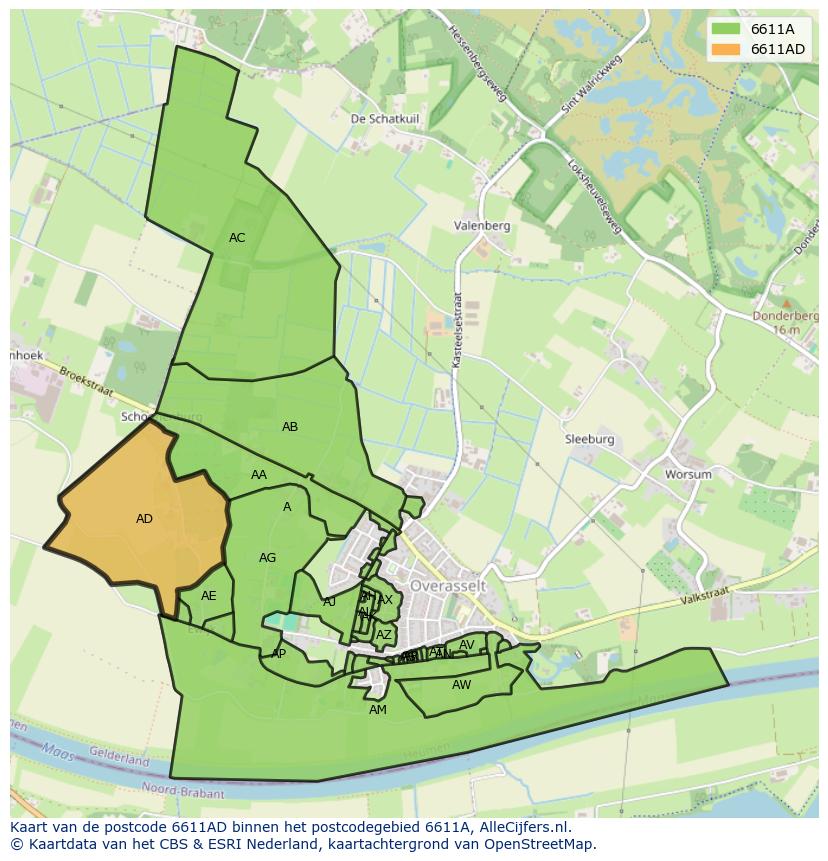Afbeelding van het postcodegebied 6611 AD op de kaart.