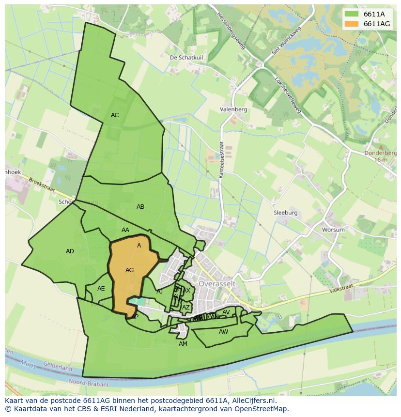 Afbeelding van het postcodegebied 6611 AG op de kaart.