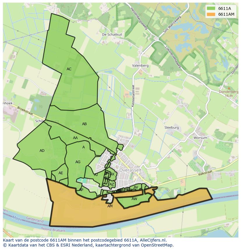 Afbeelding van het postcodegebied 6611 AM op de kaart.