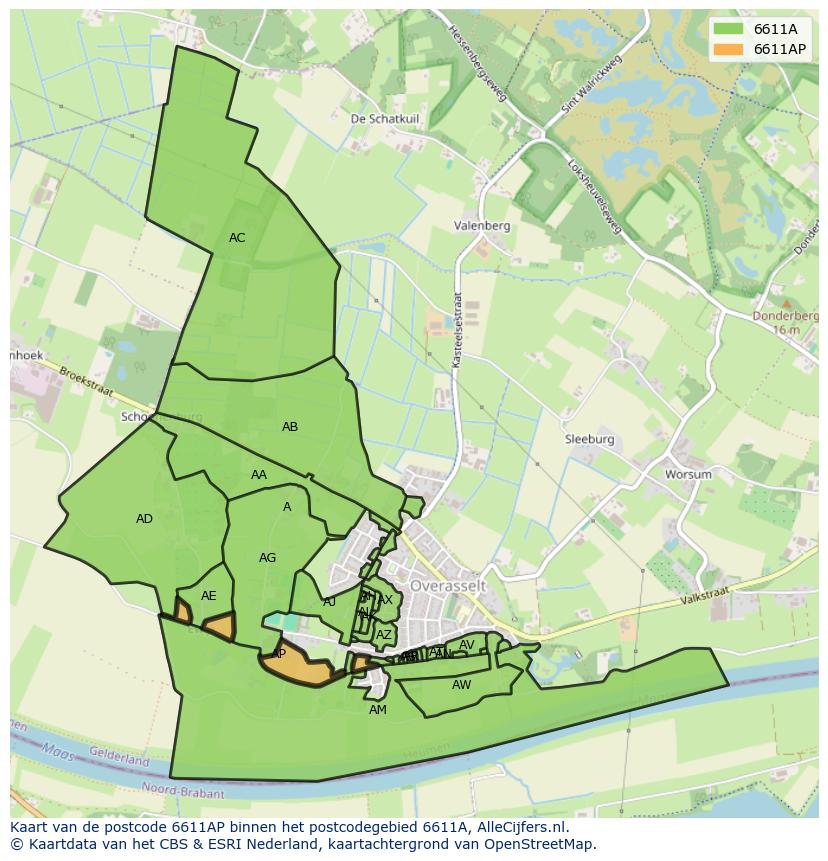 Afbeelding van het postcodegebied 6611 AP op de kaart.
