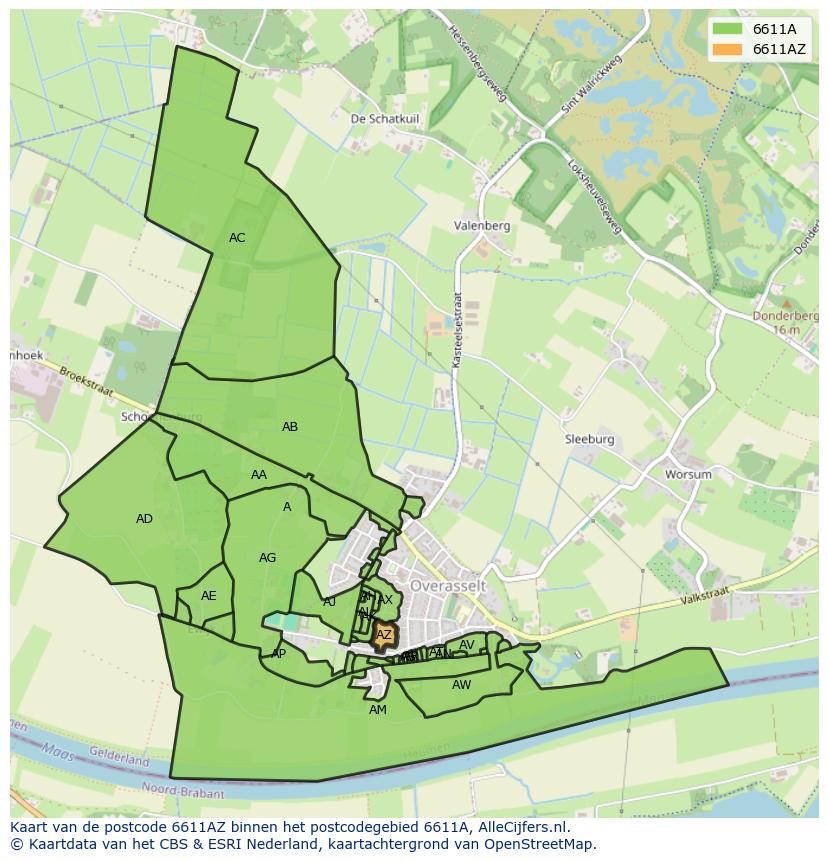 Afbeelding van het postcodegebied 6611 AZ op de kaart.