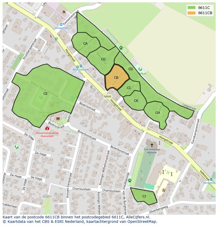Afbeelding van het postcodegebied 6611 CB op de kaart.