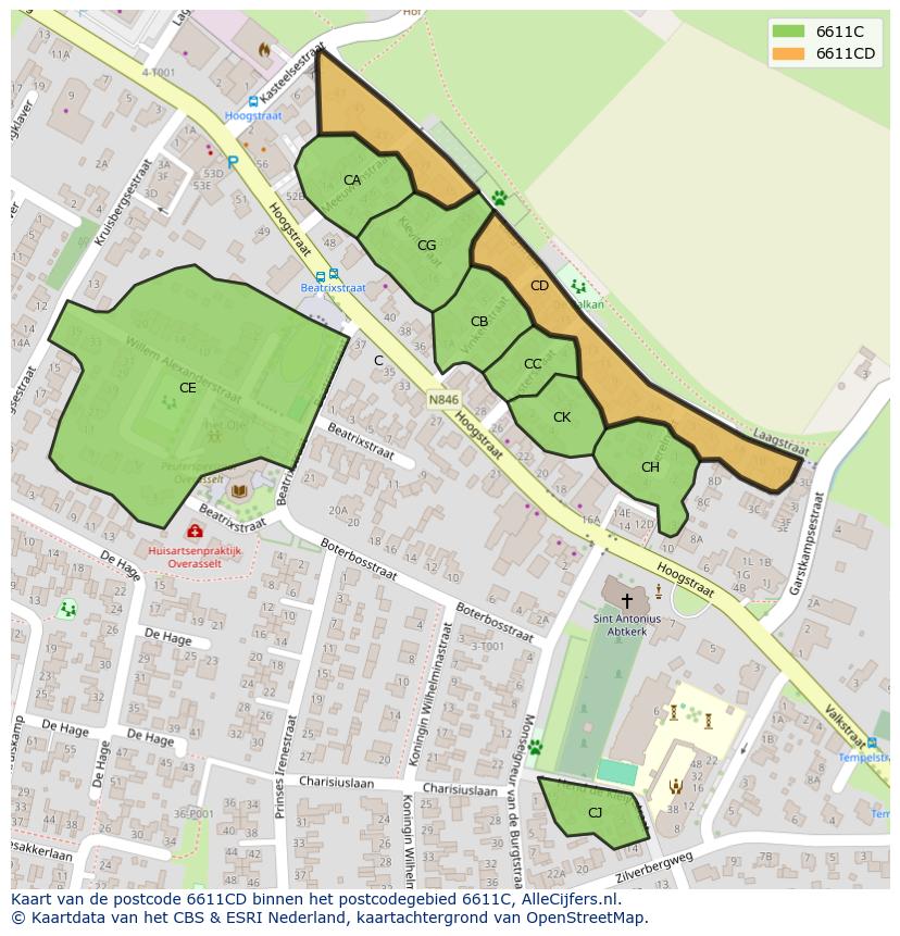 Afbeelding van het postcodegebied 6611 CD op de kaart.