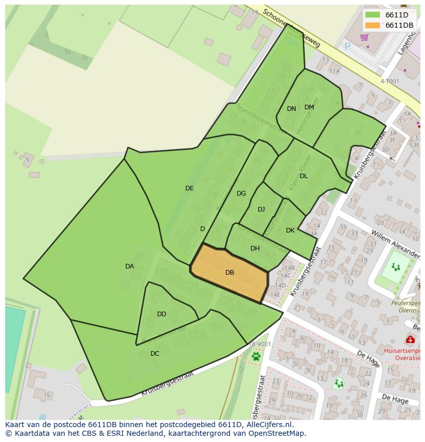 Afbeelding van het postcodegebied 6611 DB op de kaart.