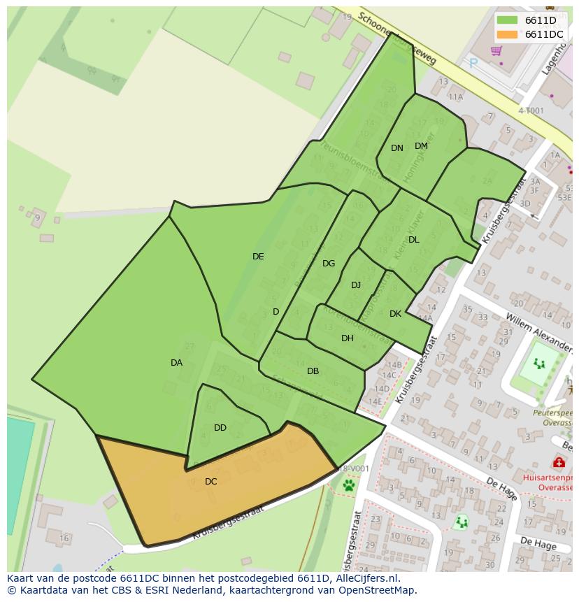 Afbeelding van het postcodegebied 6611 DC op de kaart.