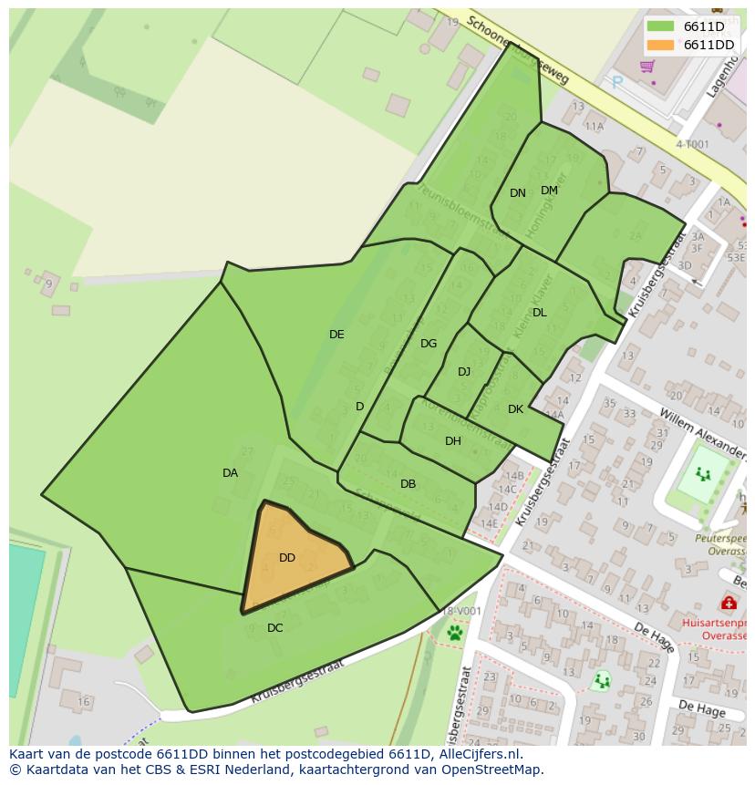 Afbeelding van het postcodegebied 6611 DD op de kaart.