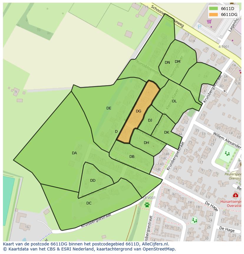 Afbeelding van het postcodegebied 6611 DG op de kaart.