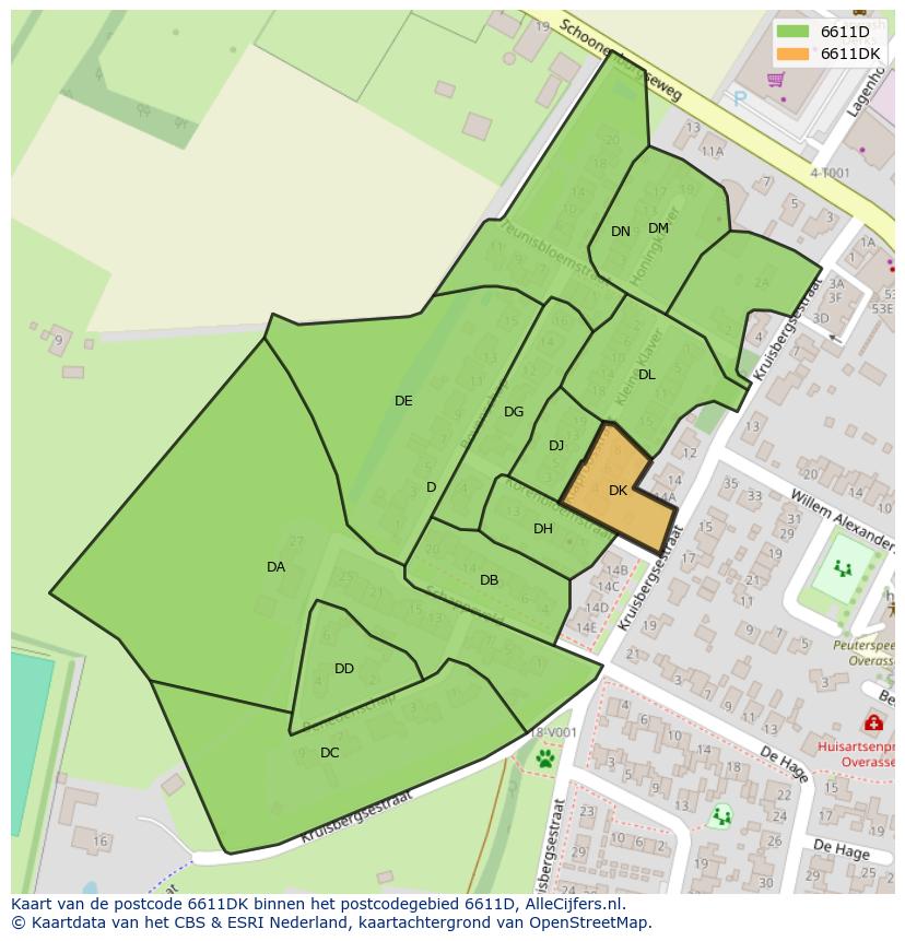 Afbeelding van het postcodegebied 6611 DK op de kaart.