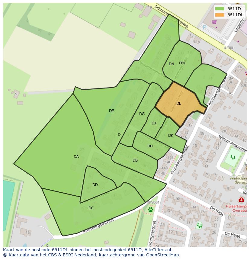 Afbeelding van het postcodegebied 6611 DL op de kaart.