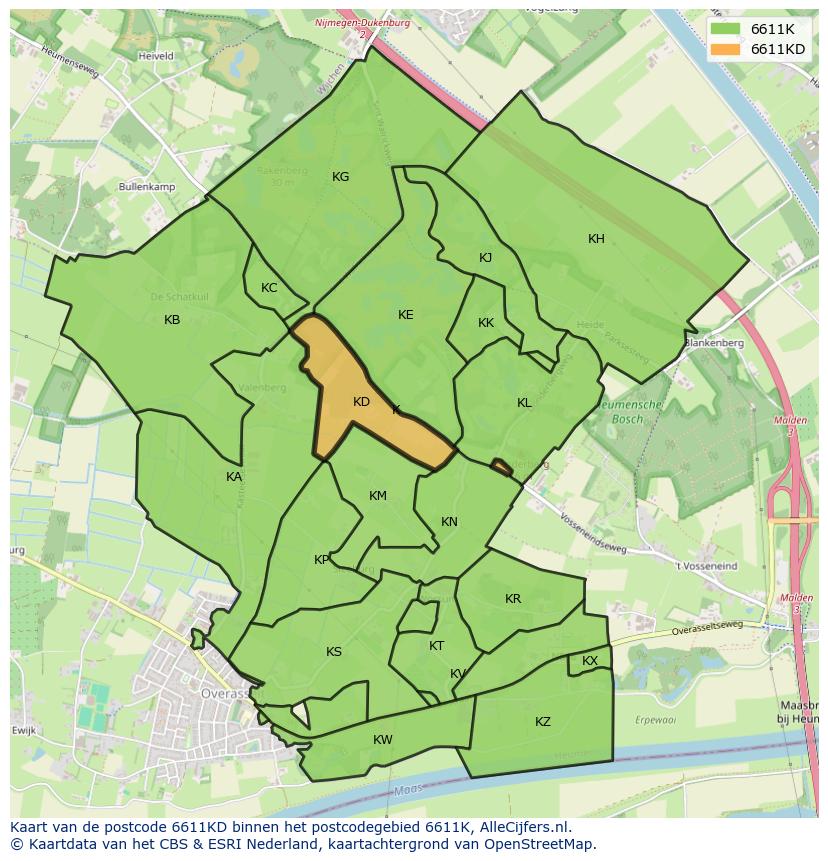 Afbeelding van het postcodegebied 6611 KD op de kaart.