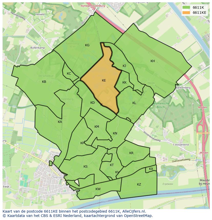 Afbeelding van het postcodegebied 6611 KE op de kaart.
