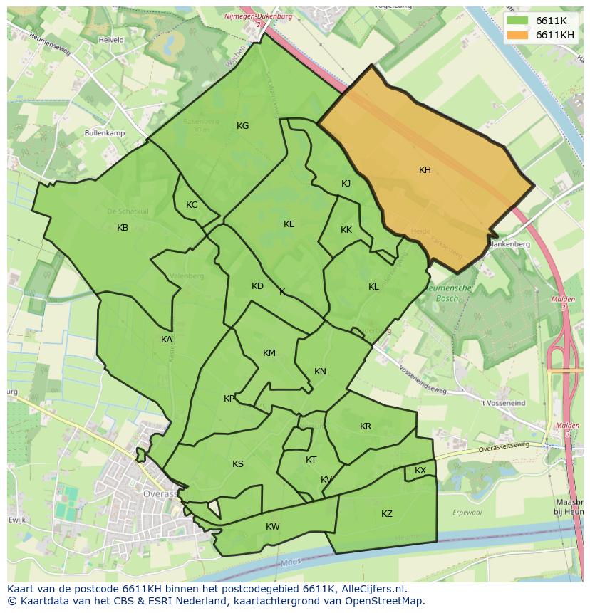 Afbeelding van het postcodegebied 6611 KH op de kaart.