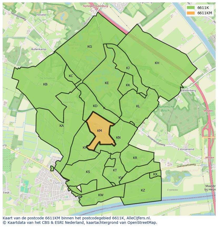 Afbeelding van het postcodegebied 6611 KM op de kaart.