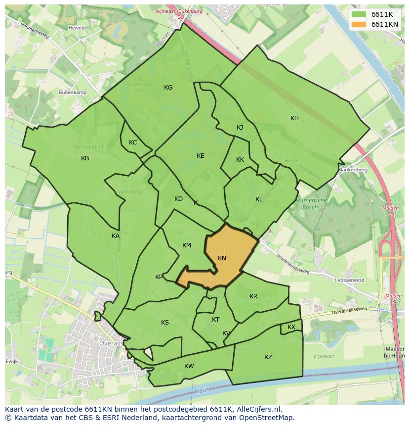 Afbeelding van het postcodegebied 6611 KN op de kaart.
