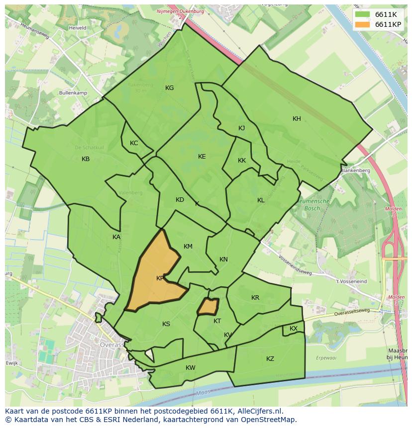 Afbeelding van het postcodegebied 6611 KP op de kaart.