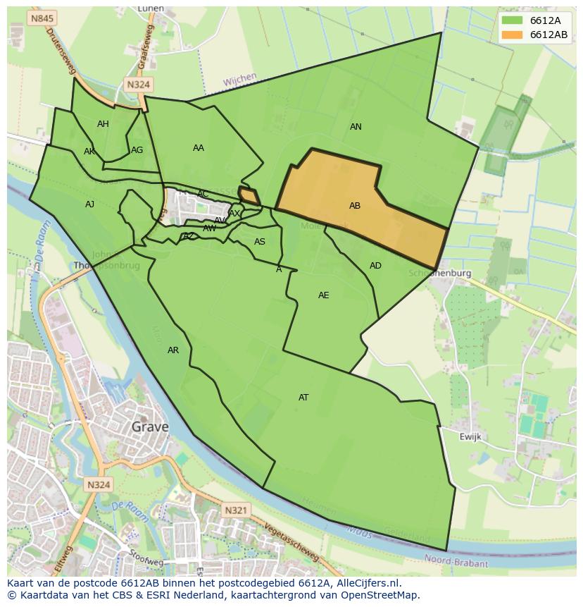Afbeelding van het postcodegebied 6612 AB op de kaart.