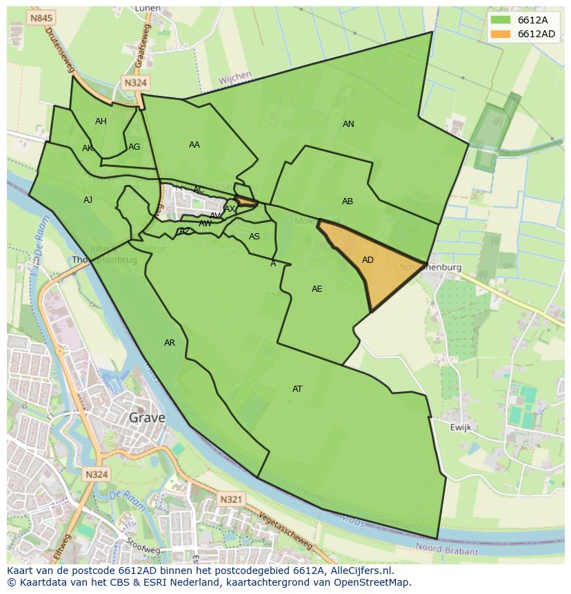 Afbeelding van het postcodegebied 6612 AD op de kaart.