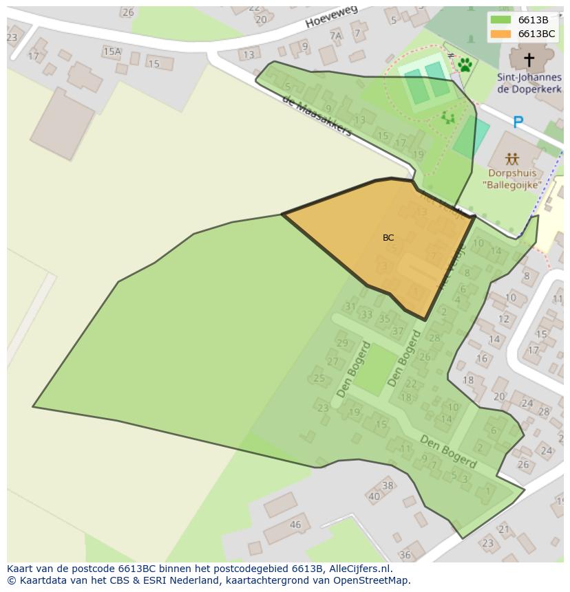 Afbeelding van het postcodegebied 6613 BC op de kaart.