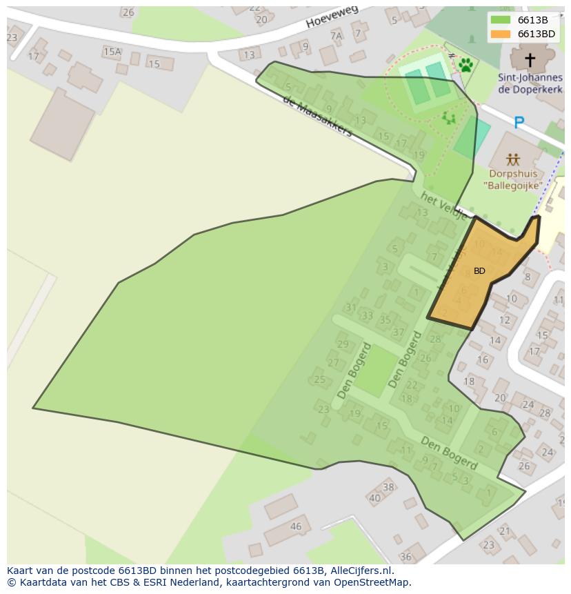 Afbeelding van het postcodegebied 6613 BD op de kaart.
