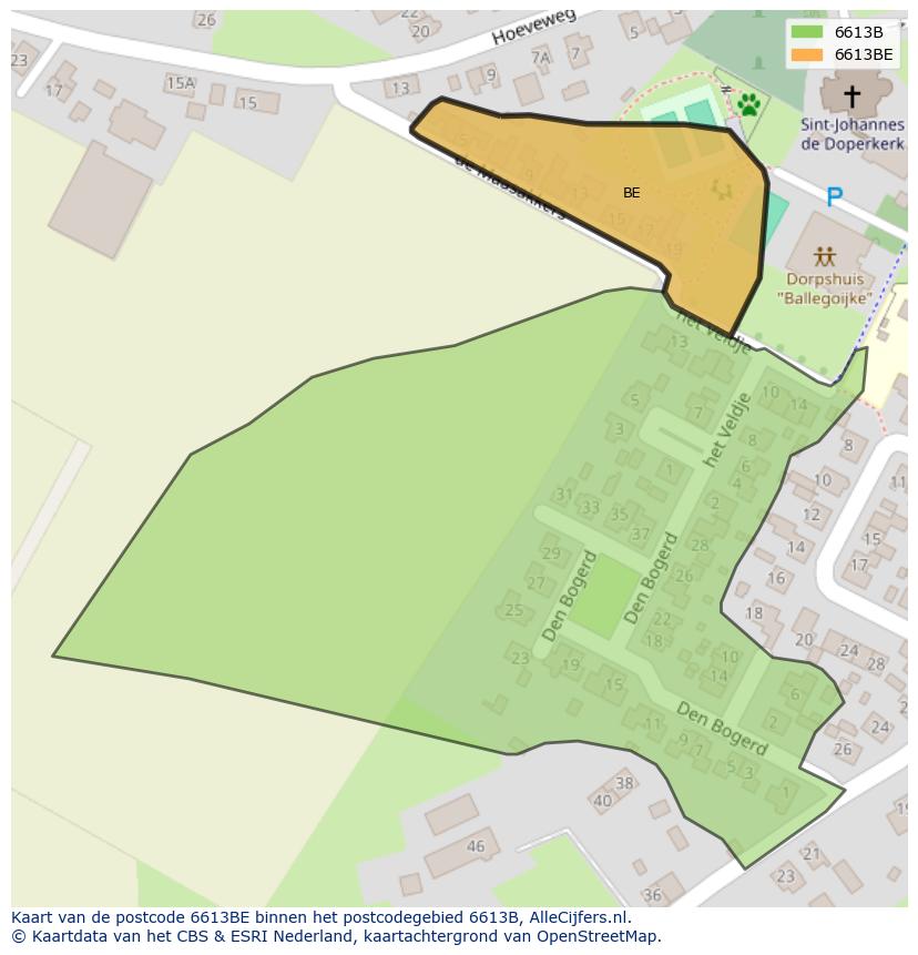 Afbeelding van het postcodegebied 6613 BE op de kaart.
