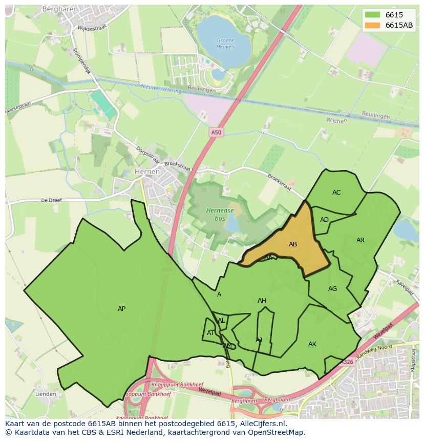 Afbeelding van het postcodegebied 6615 AB op de kaart.