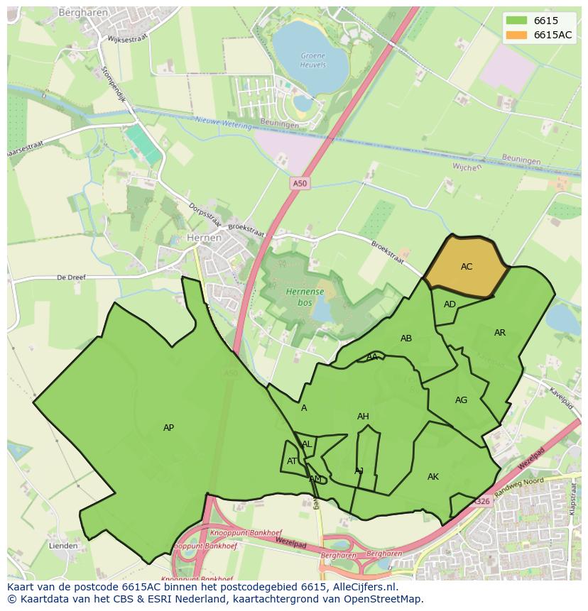 Afbeelding van het postcodegebied 6615 AC op de kaart.