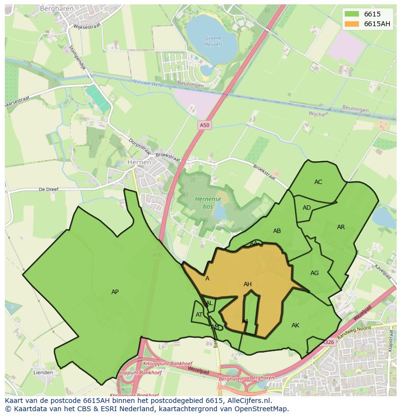 Afbeelding van het postcodegebied 6615 AH op de kaart.