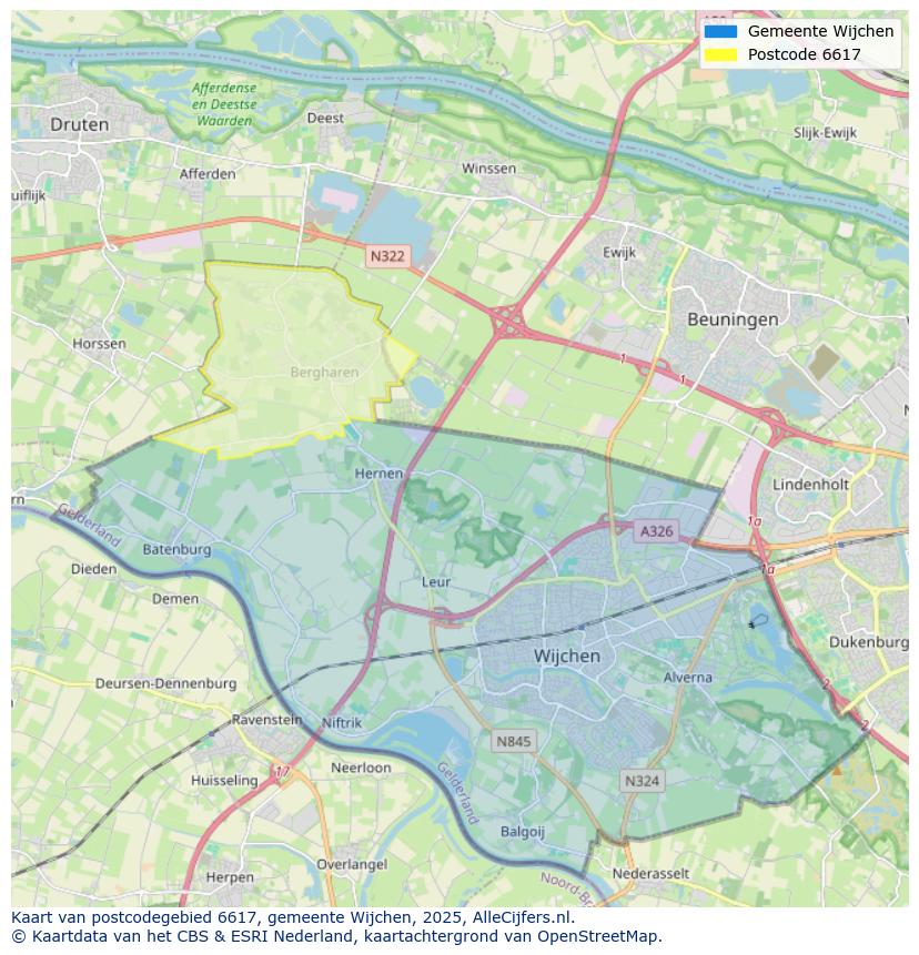 Afbeelding van het postcodegebied 6617 op de kaart.