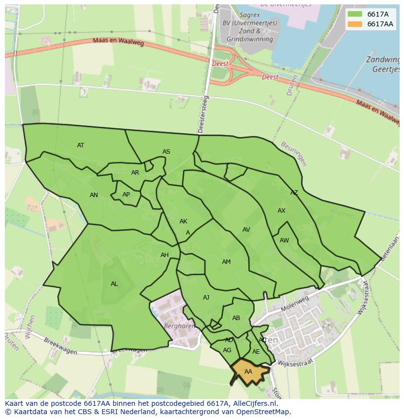 Afbeelding van het postcodegebied 6617 AA op de kaart.