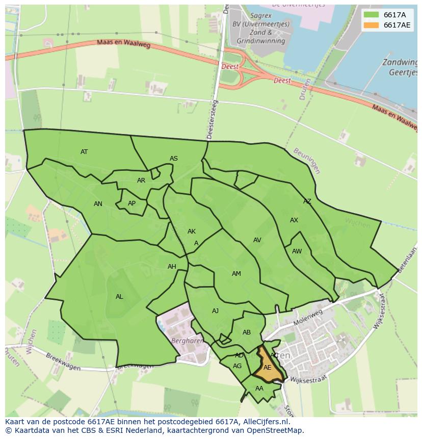 Afbeelding van het postcodegebied 6617 AE op de kaart.