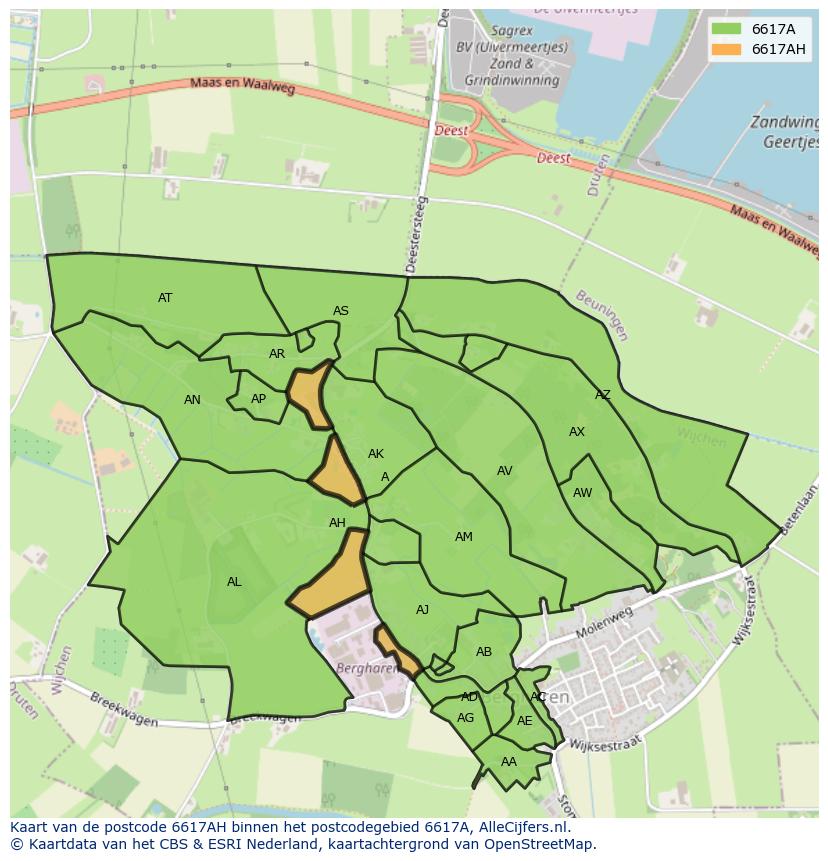Afbeelding van het postcodegebied 6617 AH op de kaart.