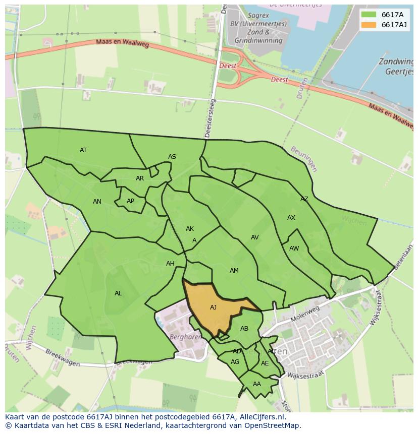 Afbeelding van het postcodegebied 6617 AJ op de kaart.